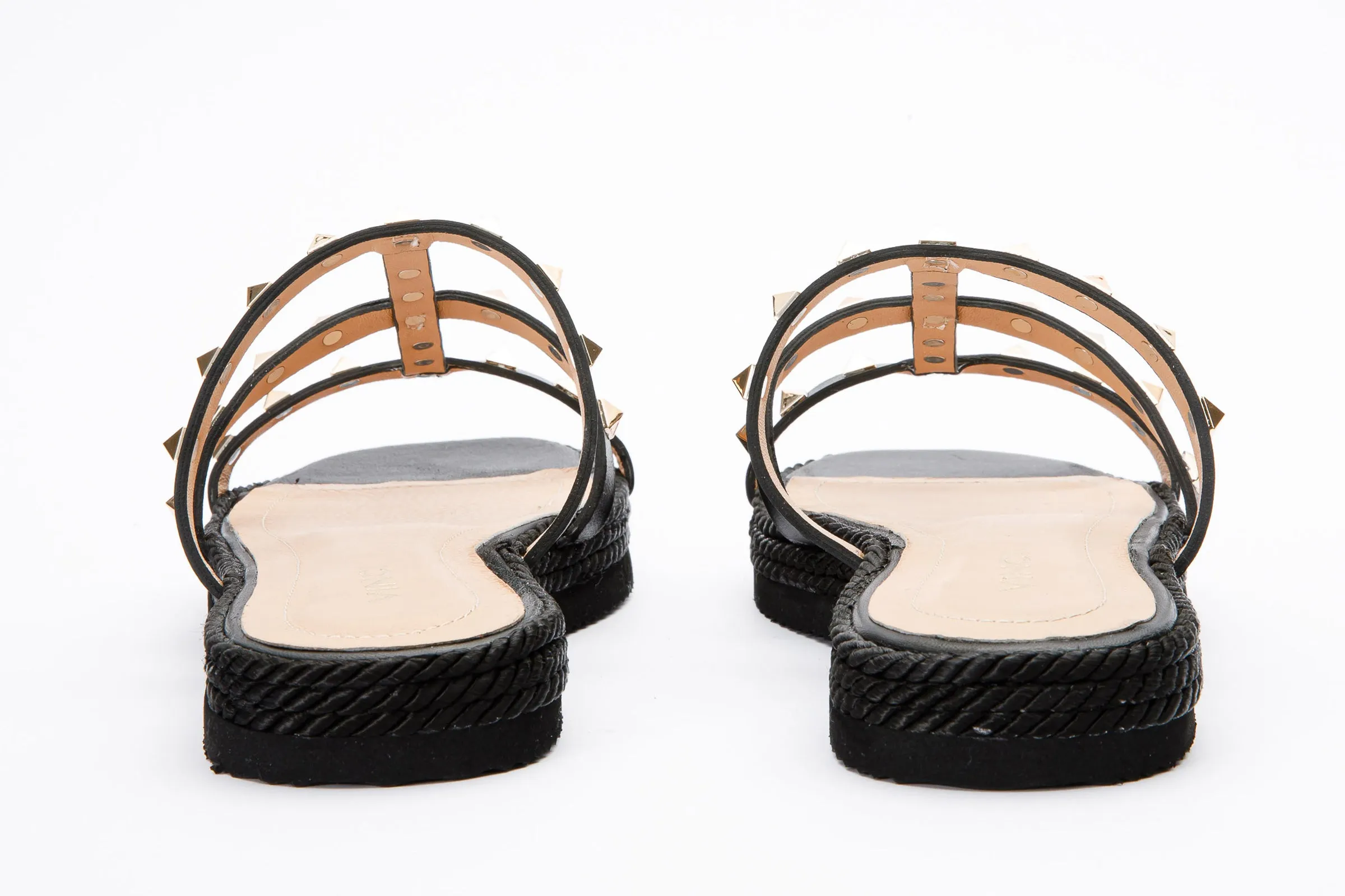 The Seul Black Leather Multi Strap Flat Women Sandal