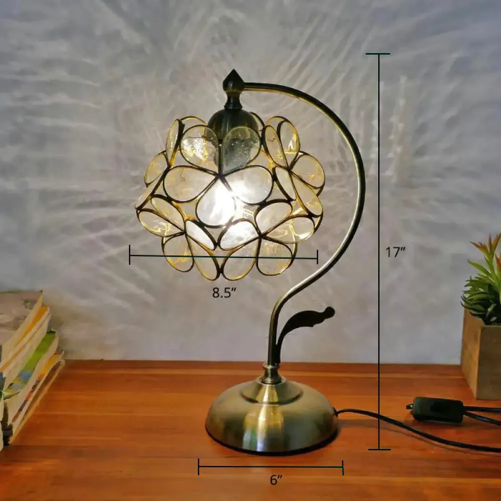 Tiffany Gooseneck Table Lamp - Metal Nightstand Light with Hand-Cut Glass Shade