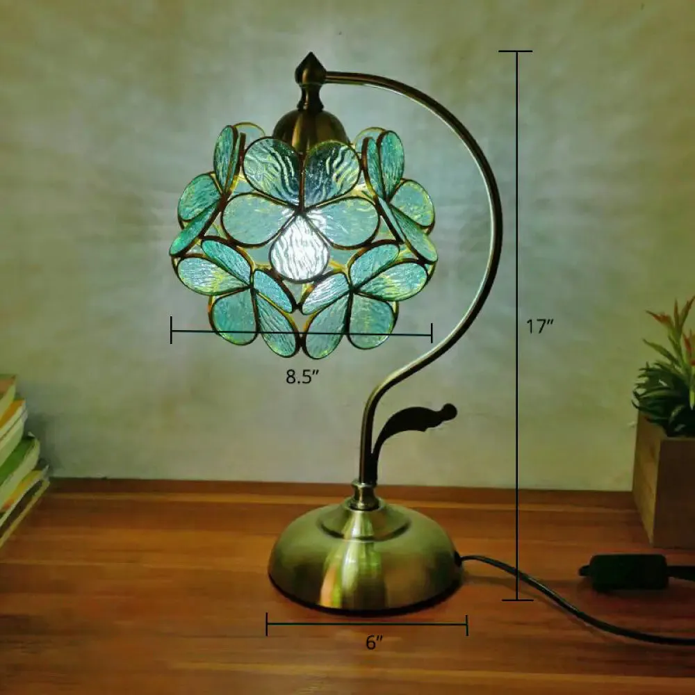 Tiffany Gooseneck Table Lamp - Metal Nightstand Light with Hand-Cut Glass Shade