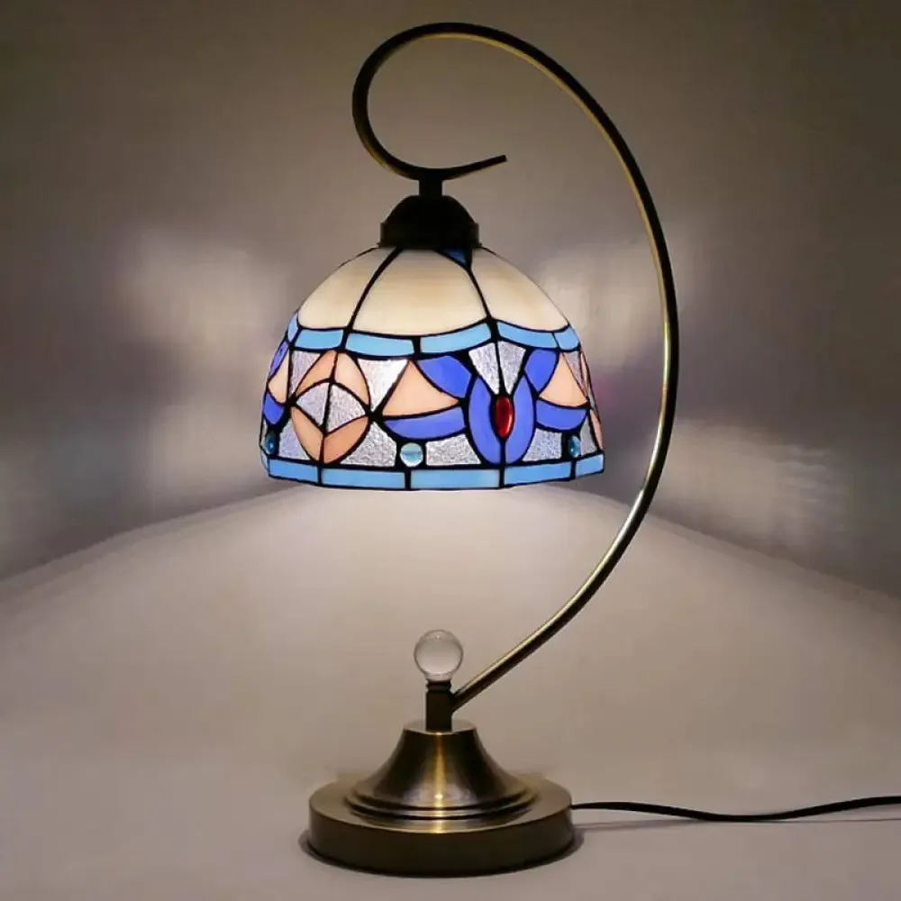 Tiffany Gooseneck Table Lamp - Metal Nightstand Light with Hand-Cut Glass Shade