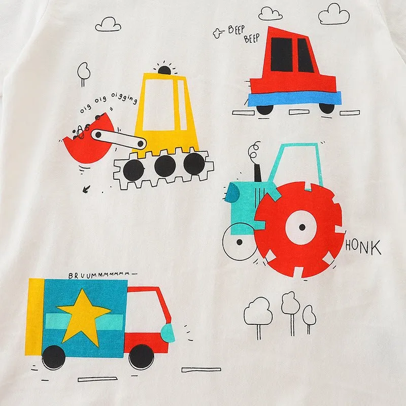 Toddler Boy's Truck Print White T-shirt