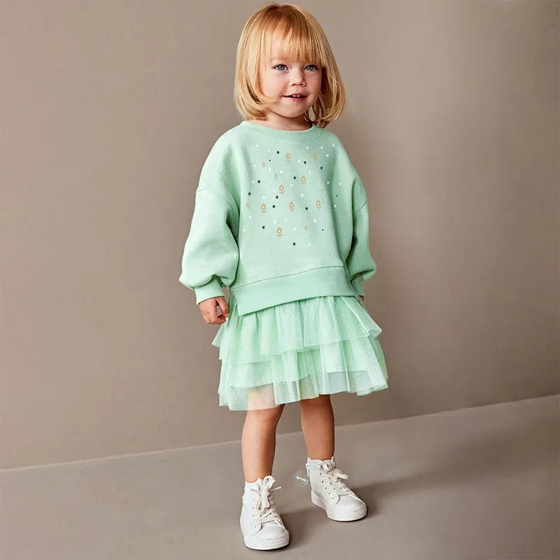 Toddler/Kid Girl's Long Sleeve Flowers and Stars Design Dress