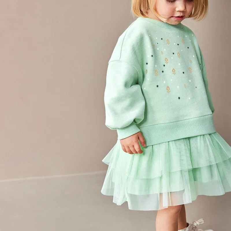 Toddler/Kid Girl's Long Sleeve Flowers and Stars Design Dress