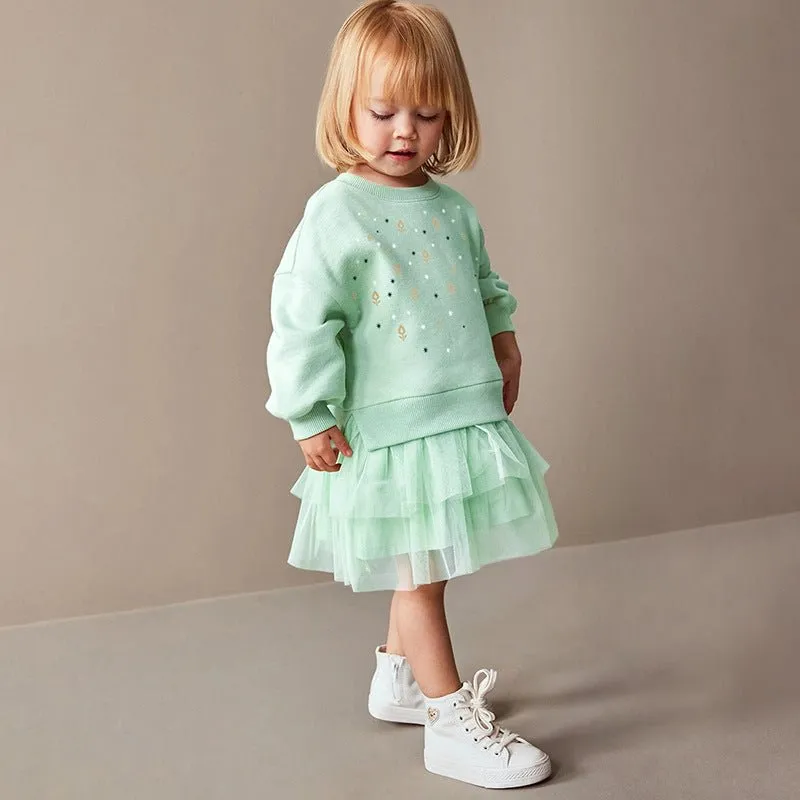 Toddler/Kid Girl's Long Sleeve Flowers and Stars Design Dress