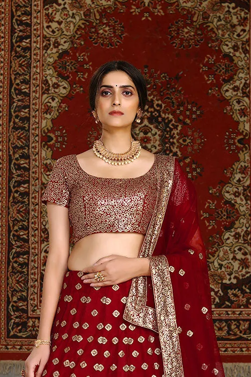 Traditional Indian Bridal Style Net Embroidered Lehenga Choli