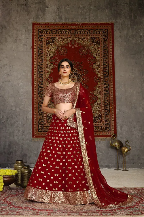 Traditional Indian Bridal Style Net Embroidered Lehenga Choli