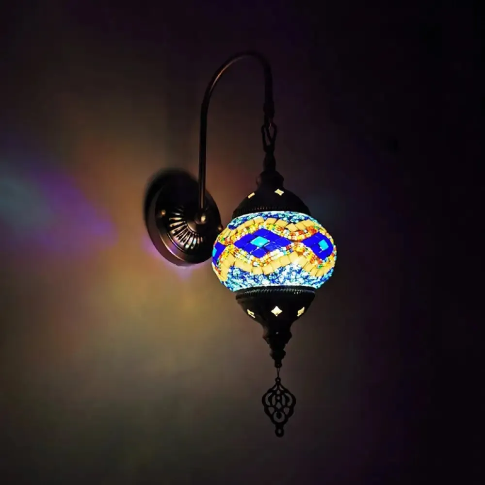 Traditional Stained Glass Wall Sconce Light - Orb Restaurant - Yellow/Gold/Lake Blue