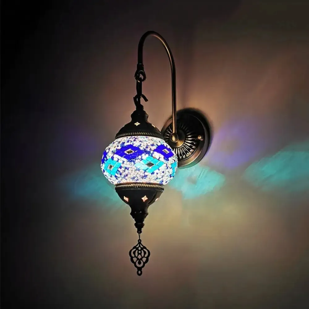 Traditional Stained Glass Wall Sconce Light - Orb Restaurant - Yellow/Gold/Lake Blue