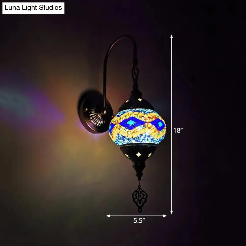 Traditional Stained Glass Wall Sconce Light - Orb Restaurant - Yellow/Gold/Lake Blue