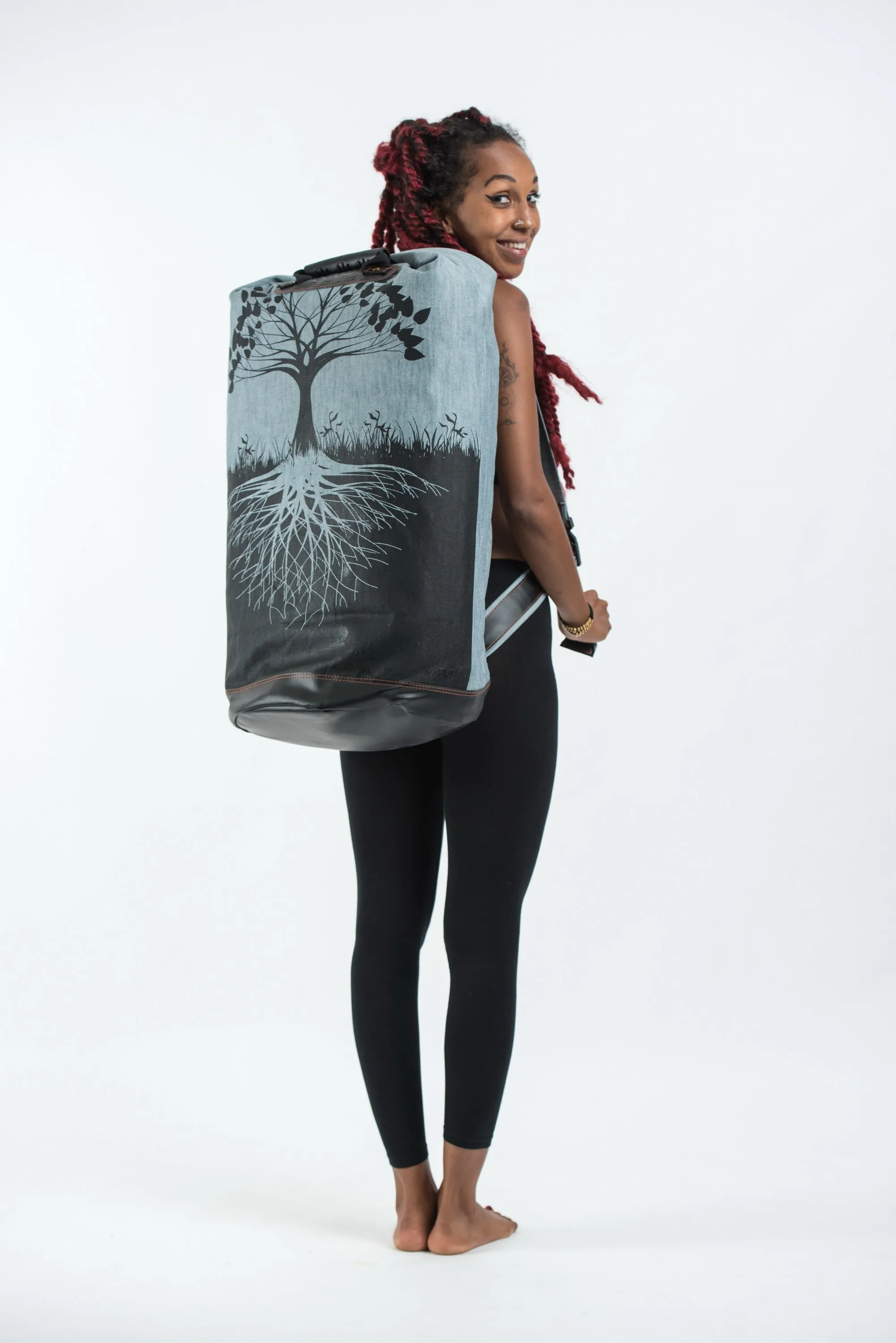 Tree of Life Denim Oversize Backpack in Denim Blue