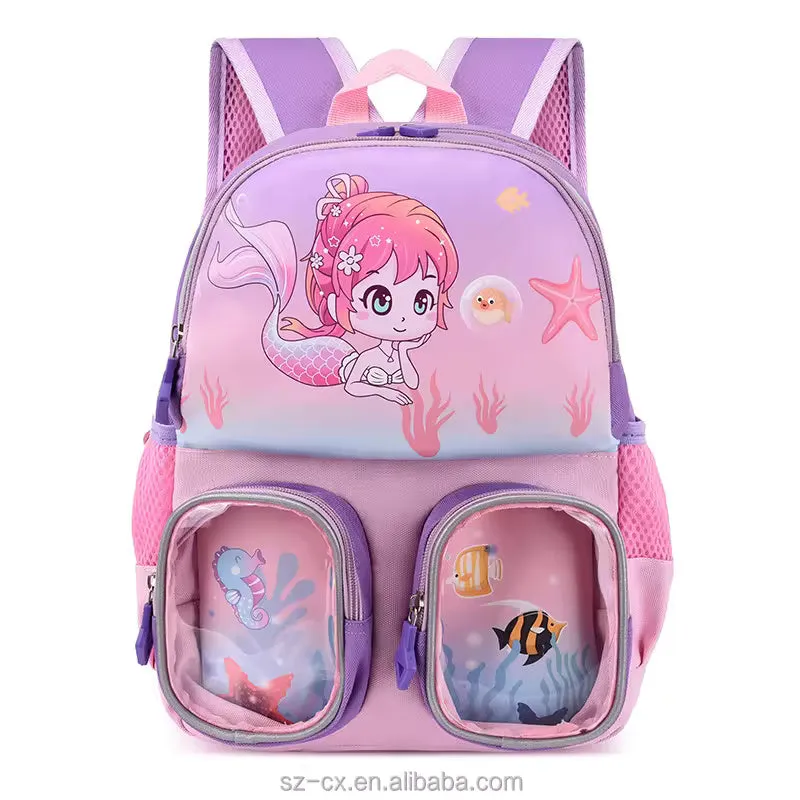 Trendy Cartoon Character Backpack for Kindergarten With Front Pockets