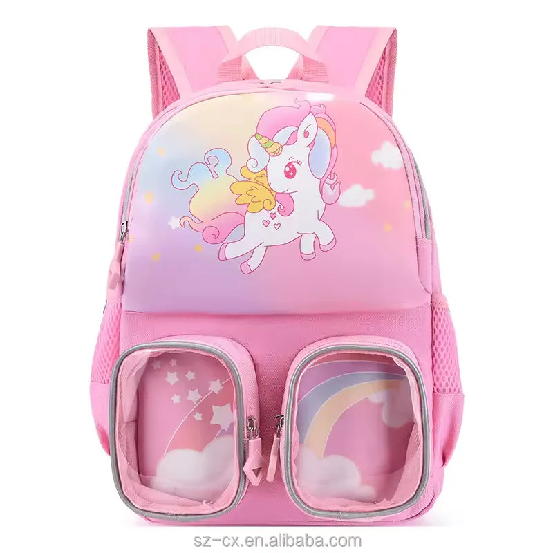 Trendy Cartoon Character Backpack for Kindergarten With Front Pockets