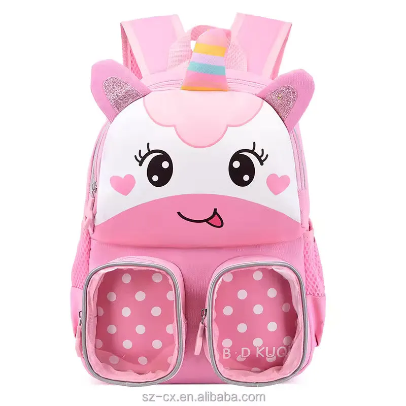 Trendy Cartoon Character Backpack for Kindergarten With Front Pockets