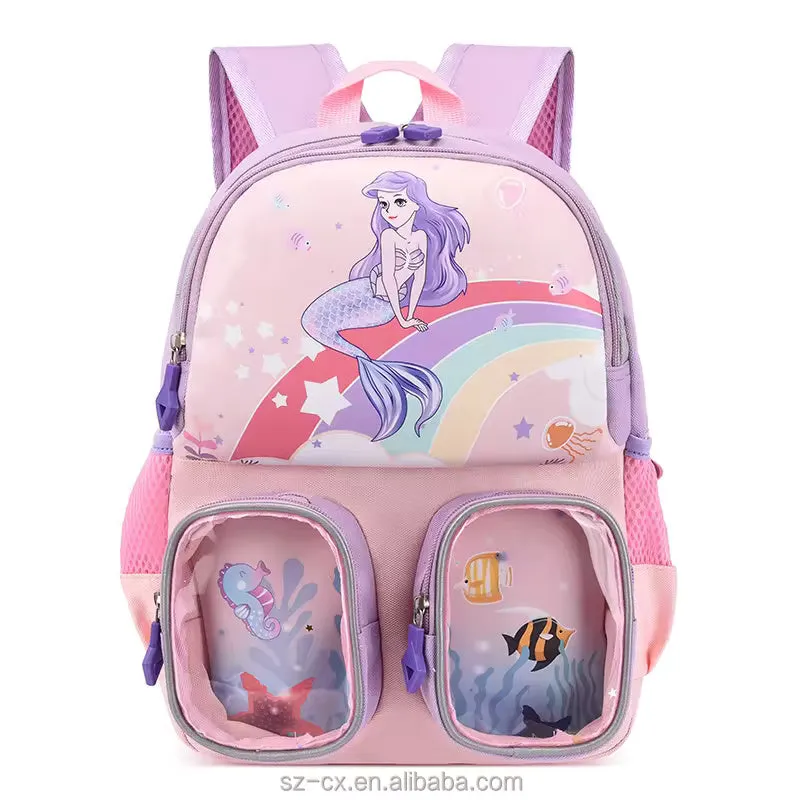 Trendy Cartoon Character Backpack for Kindergarten With Front Pockets