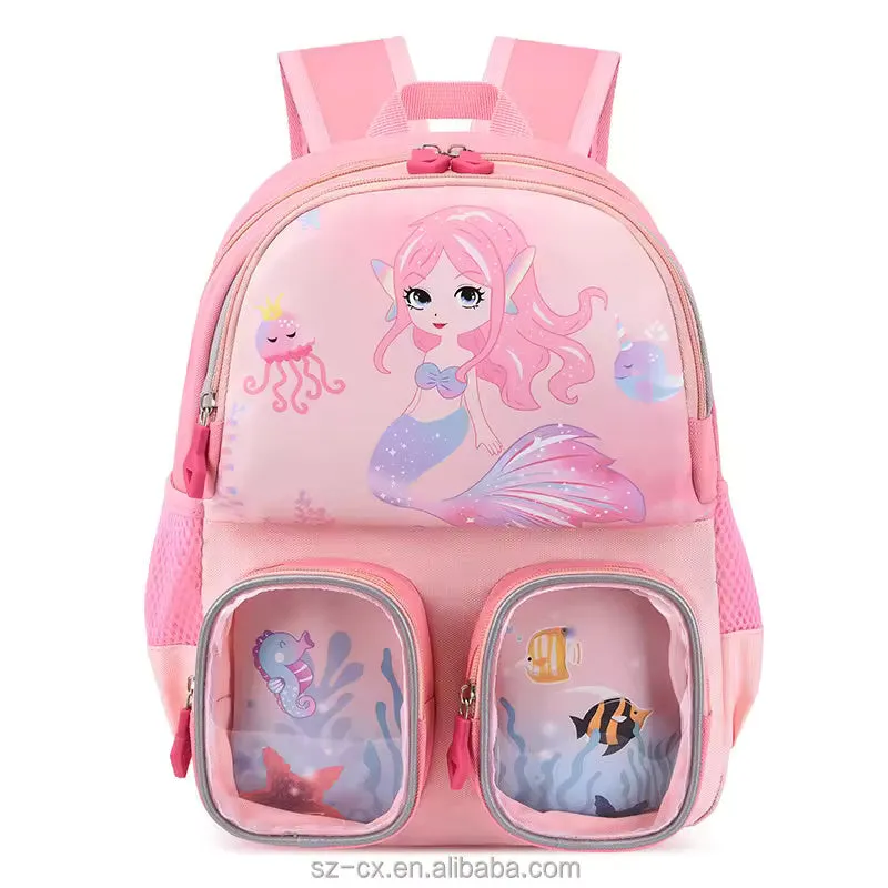 Trendy Cartoon Character Backpack for Kindergarten With Front Pockets