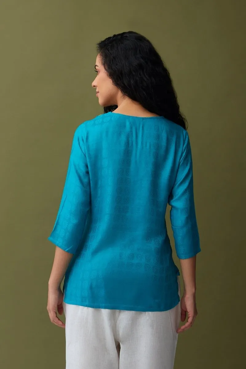 Turquoise Jacquard Embroidered Tunic