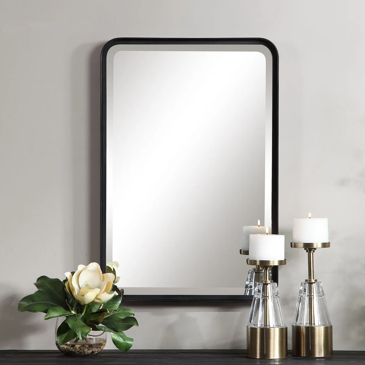 Uttermost's Croften Black Vanity Mirror Designed by Grace Feyock