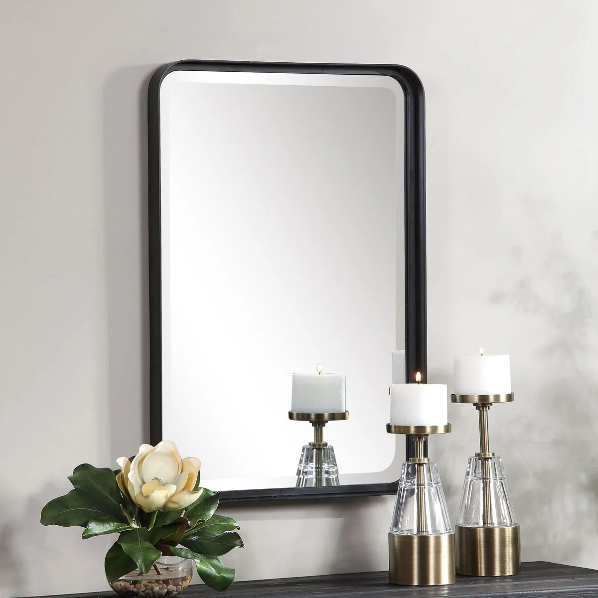 Uttermost's Croften Black Vanity Mirror Designed by Grace Feyock