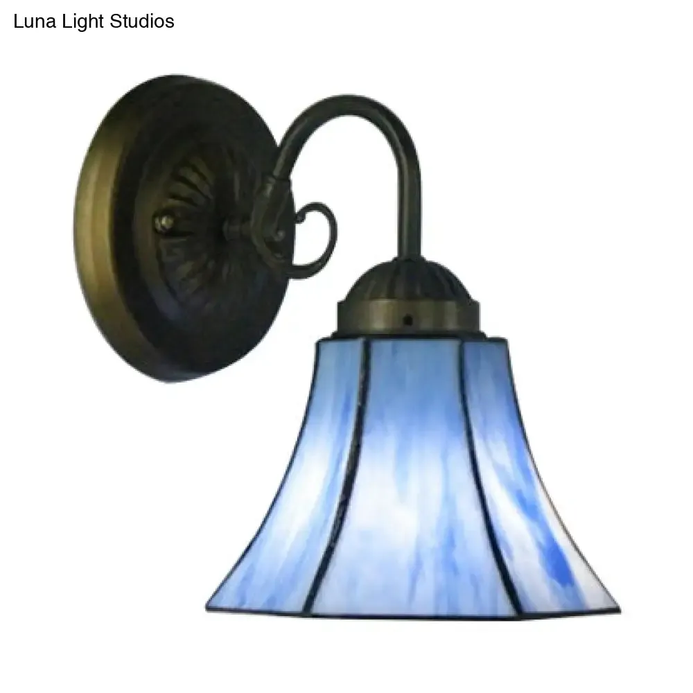 Vintage Blue Glass Bell Wall Sconce with 1 Gooseneck Light - Indoor Wall Lighting