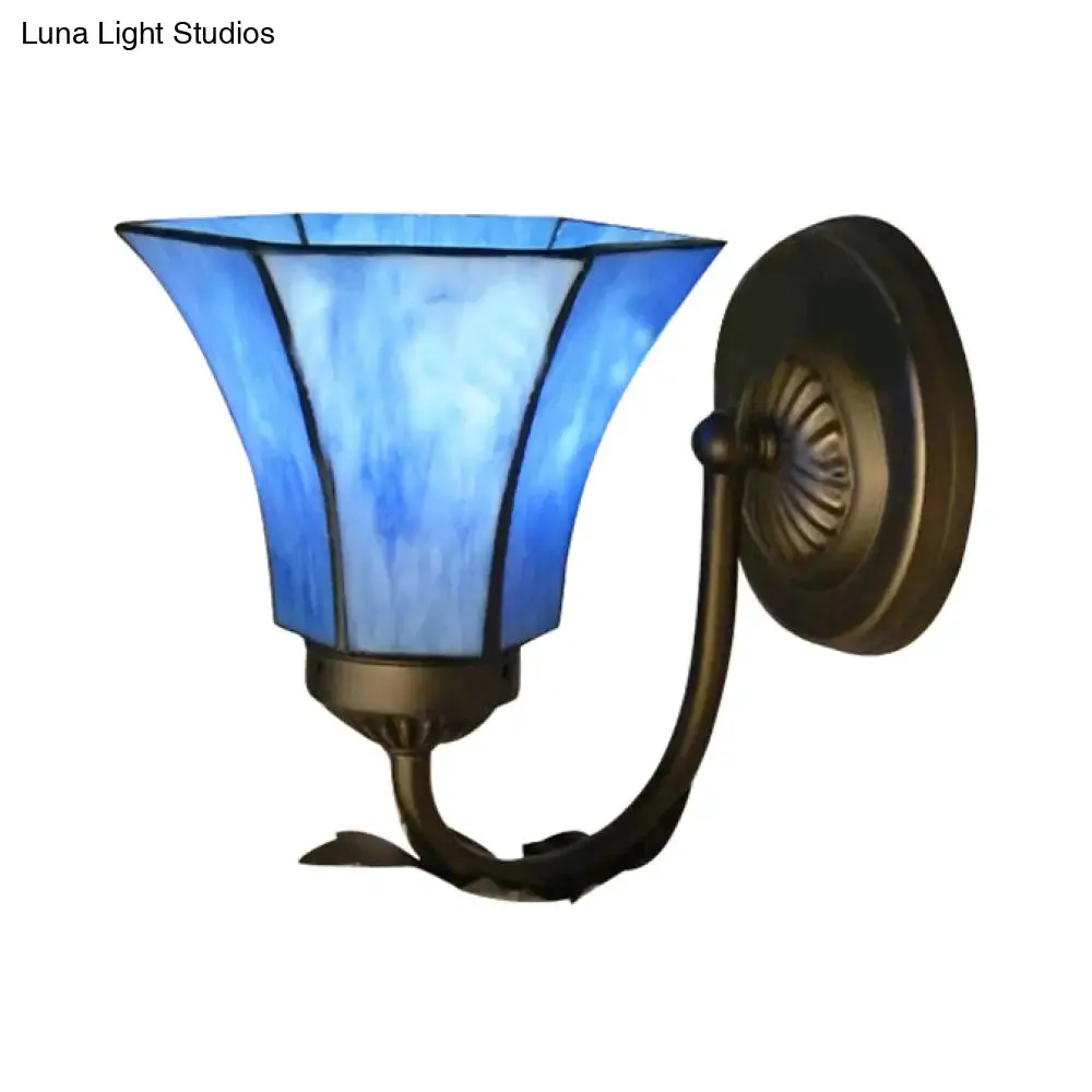 Vintage Blue Glass Bell Wall Sconce with 1 Gooseneck Light - Indoor Wall Lighting