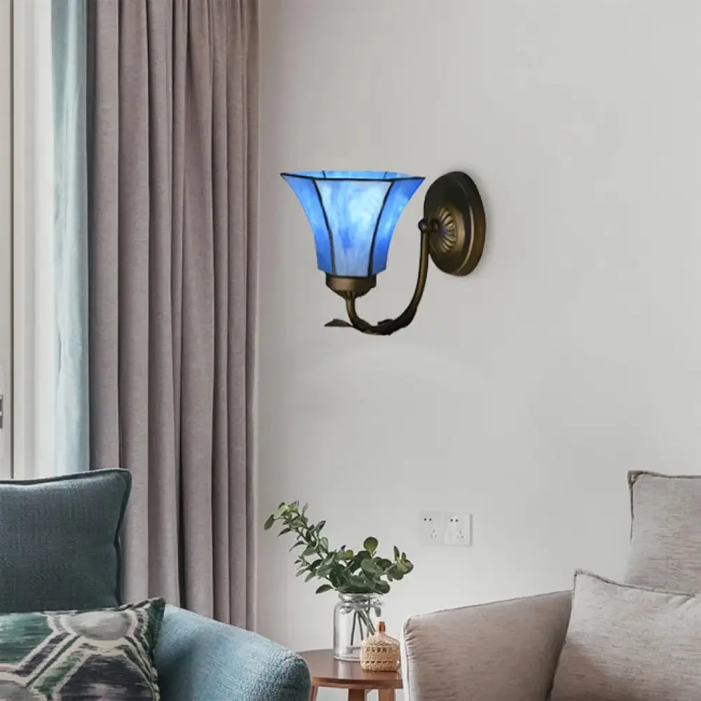 Vintage Blue Glass Bell Wall Sconce with 1 Gooseneck Light - Indoor Wall Lighting