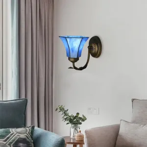 Vintage Blue Glass Bell Wall Sconce with 1 Gooseneck Light - Indoor Wall Lighting