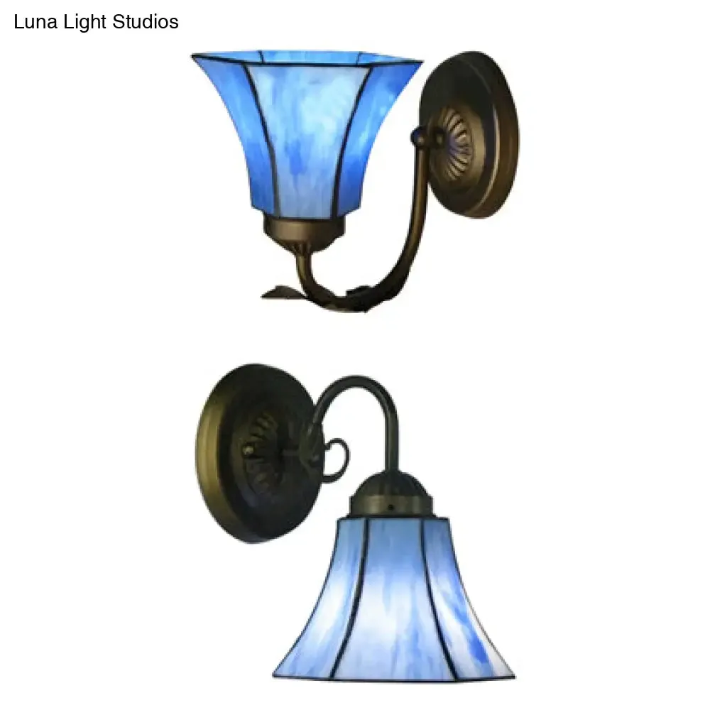 Vintage Blue Glass Bell Wall Sconce with 1 Gooseneck Light - Indoor Wall Lighting