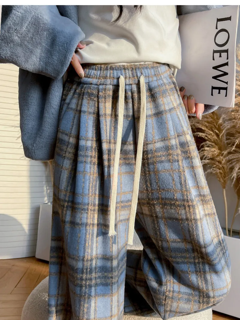 Women's Casual Stylish Plaid Wide-Leg Pants Bottom