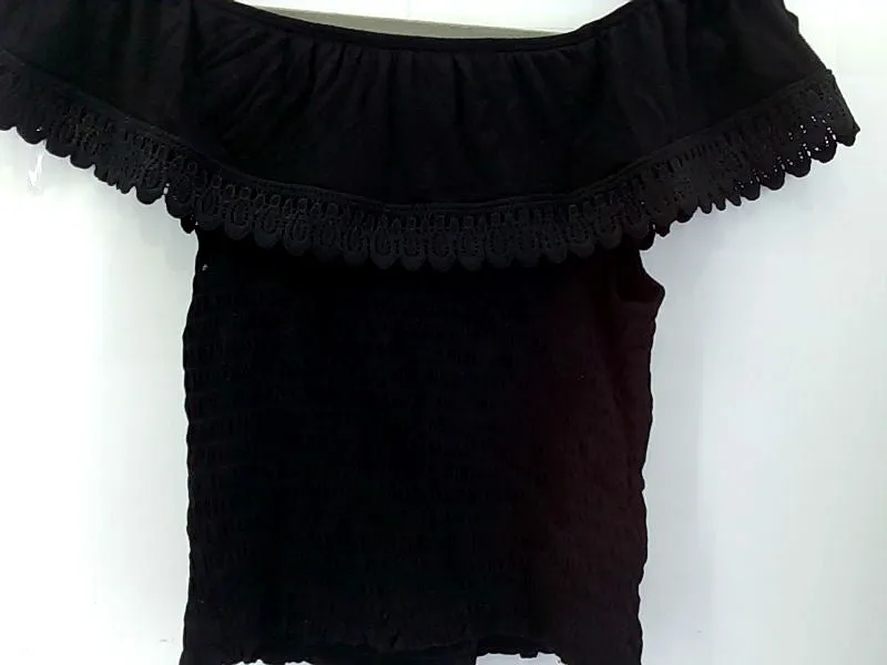 Women's Off Shoulder Ruffle Black Top - Small