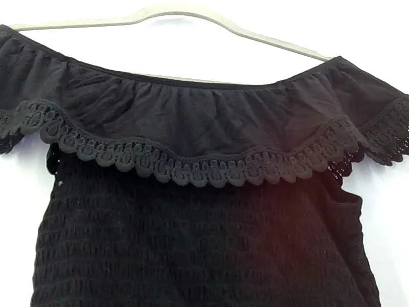 Women's Off Shoulder Ruffle Black Top - Small