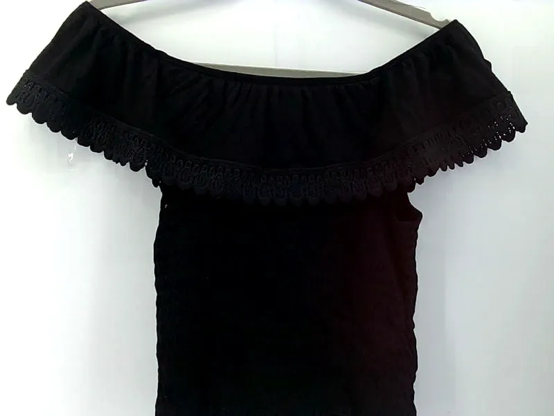 Women's Off Shoulder Ruffle Black Top - Small