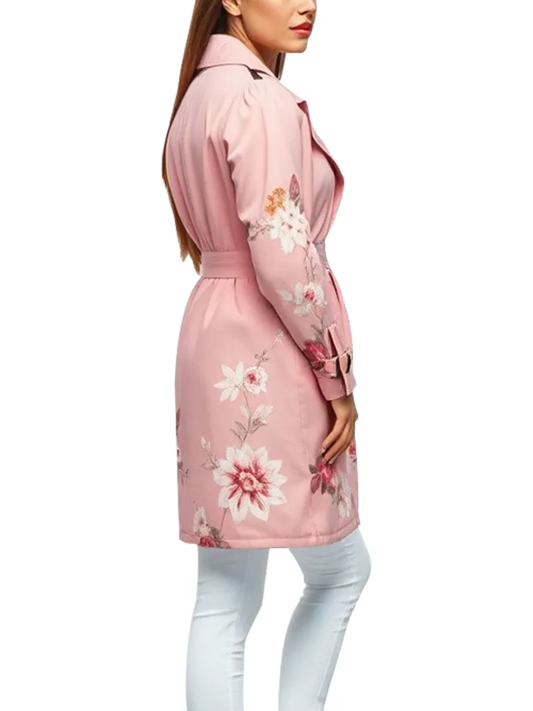 Women's Pink Floral Printed Coat