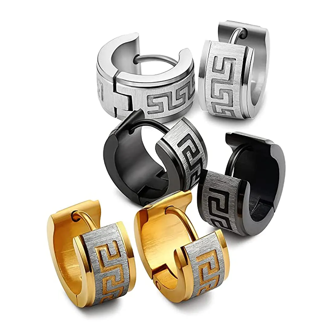 Yellow Chimes Elegant Latest Fashion Three Pairs Stainless Steel Gold Silver Black Huggie Hoops Combo Earrings for Men and Women, Multicolor, Medium (Model: YCFJER-450STHUG-C-MC)