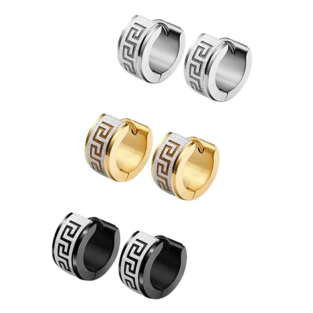 Yellow Chimes Elegant Latest Fashion Three Pairs Stainless Steel Gold Silver Black Huggie Hoops Combo Earrings for Men and Women, Multicolor, Medium (Model: YCFJER-450STHUG-C-MC)