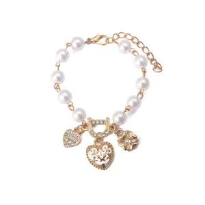 Yellow Chimes Exquisite Pearl Floral Love Heart Gold Plated Charm Bracelet for Women and Girls