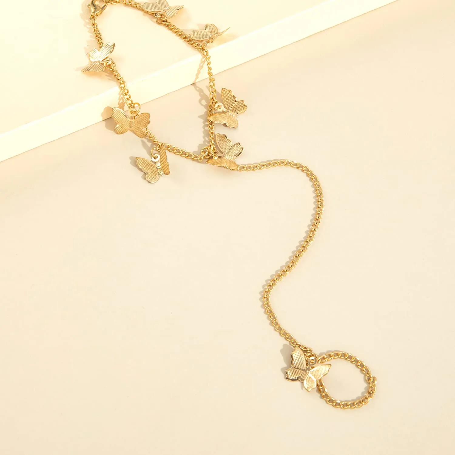 Yellow Chimes Hand Chain For Women Elegant Gold Plated Butterfly Stars Hanging Hand Chain For Women and Girls