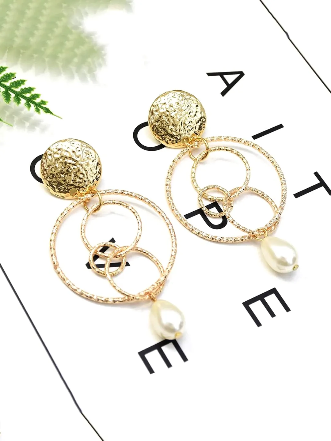 Yellow Chimes Latest Fashion Gold Plated Circle Design Pearl Drop Earrings for Women and Girls, Medium (YCFJER-CRCLDGN-GL)