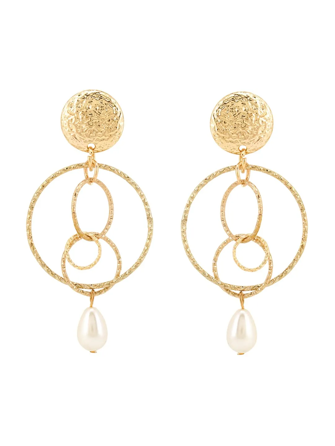 Yellow Chimes Latest Fashion Gold Plated Circle Design Pearl Drop Earrings for Women and Girls, Medium (YCFJER-CRCLDGN-GL)