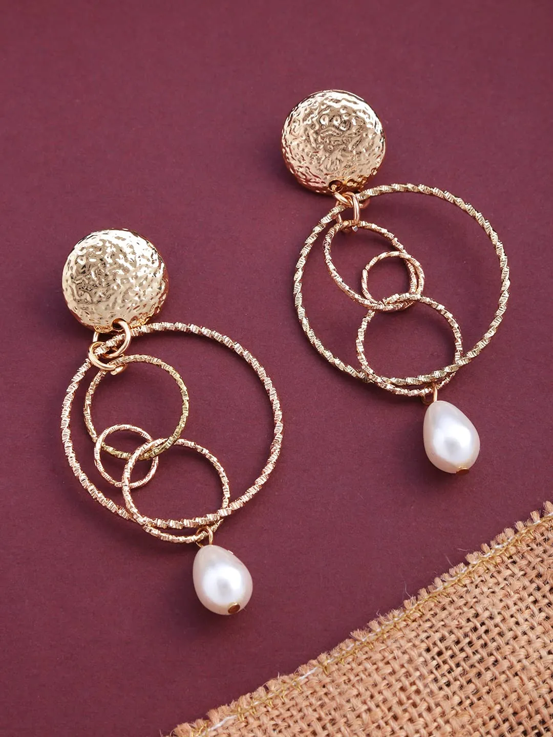 Yellow Chimes Latest Fashion Gold Plated Circle Design Pearl Drop Earrings for Women and Girls, Medium (YCFJER-CRCLDGN-GL)