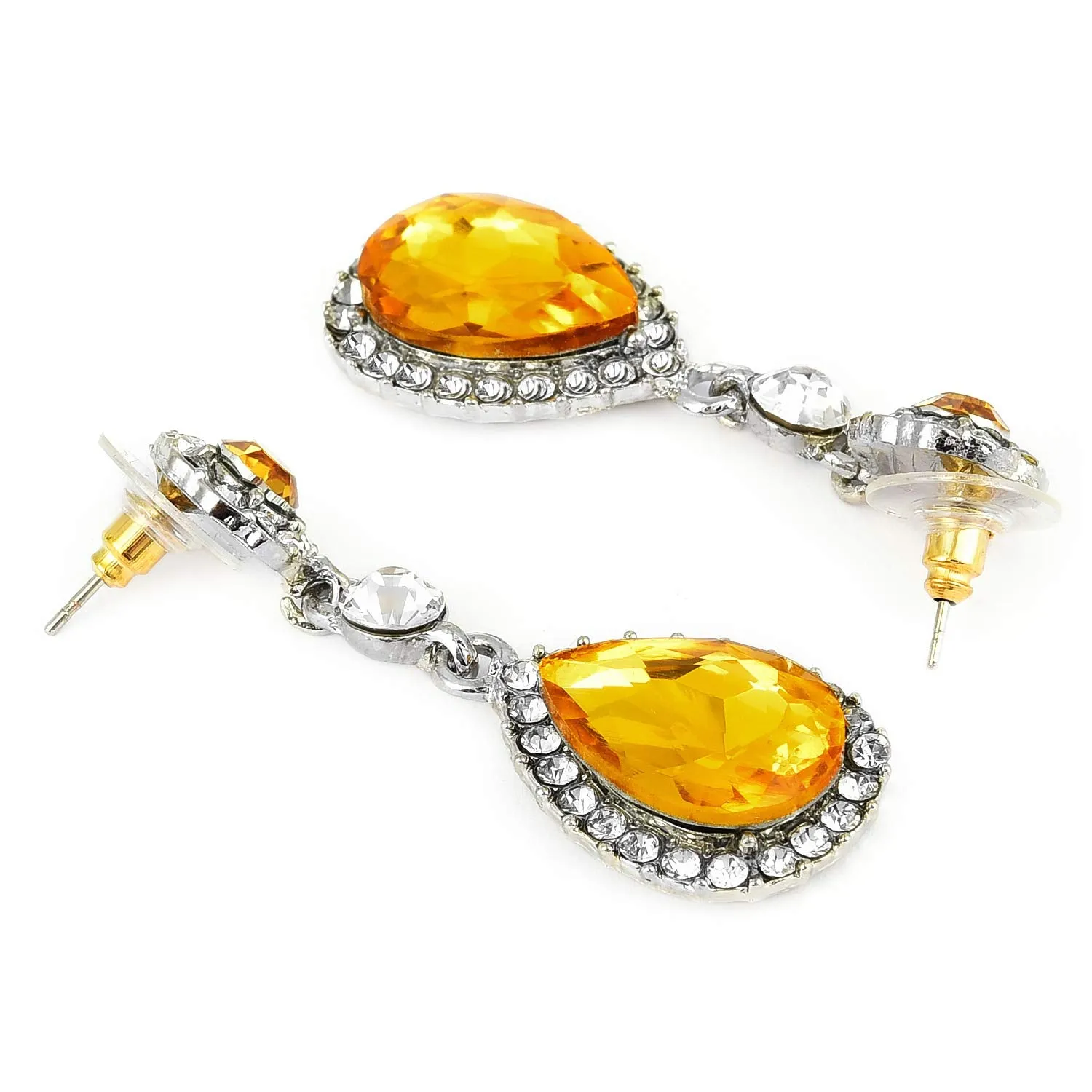 Yellow Chimes Silver Plated Yellow Crystal Drops Earrings for Women and Girls