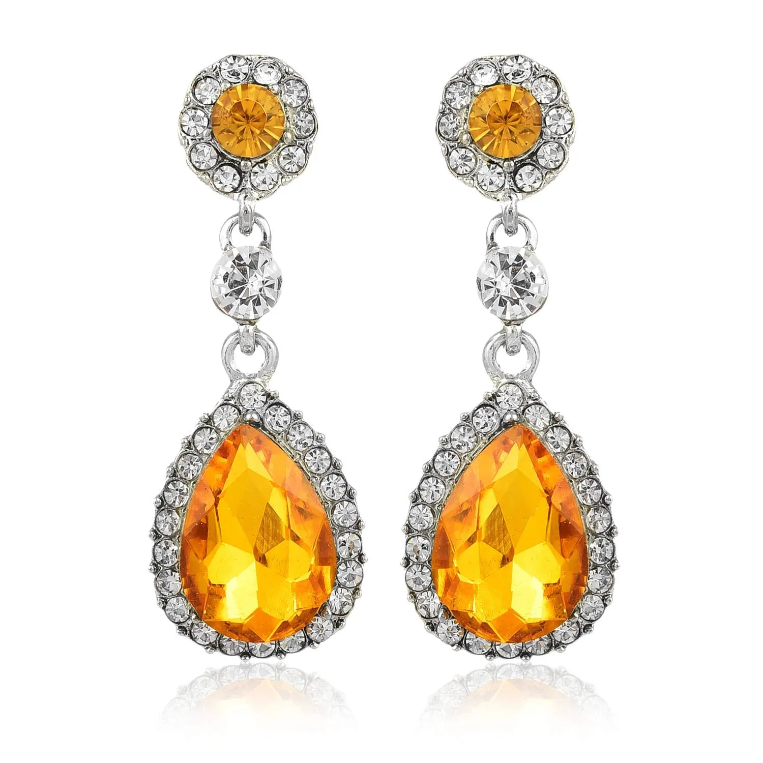 Yellow Chimes Silver Plated Yellow Crystal Drops Earrings for Women and Girls