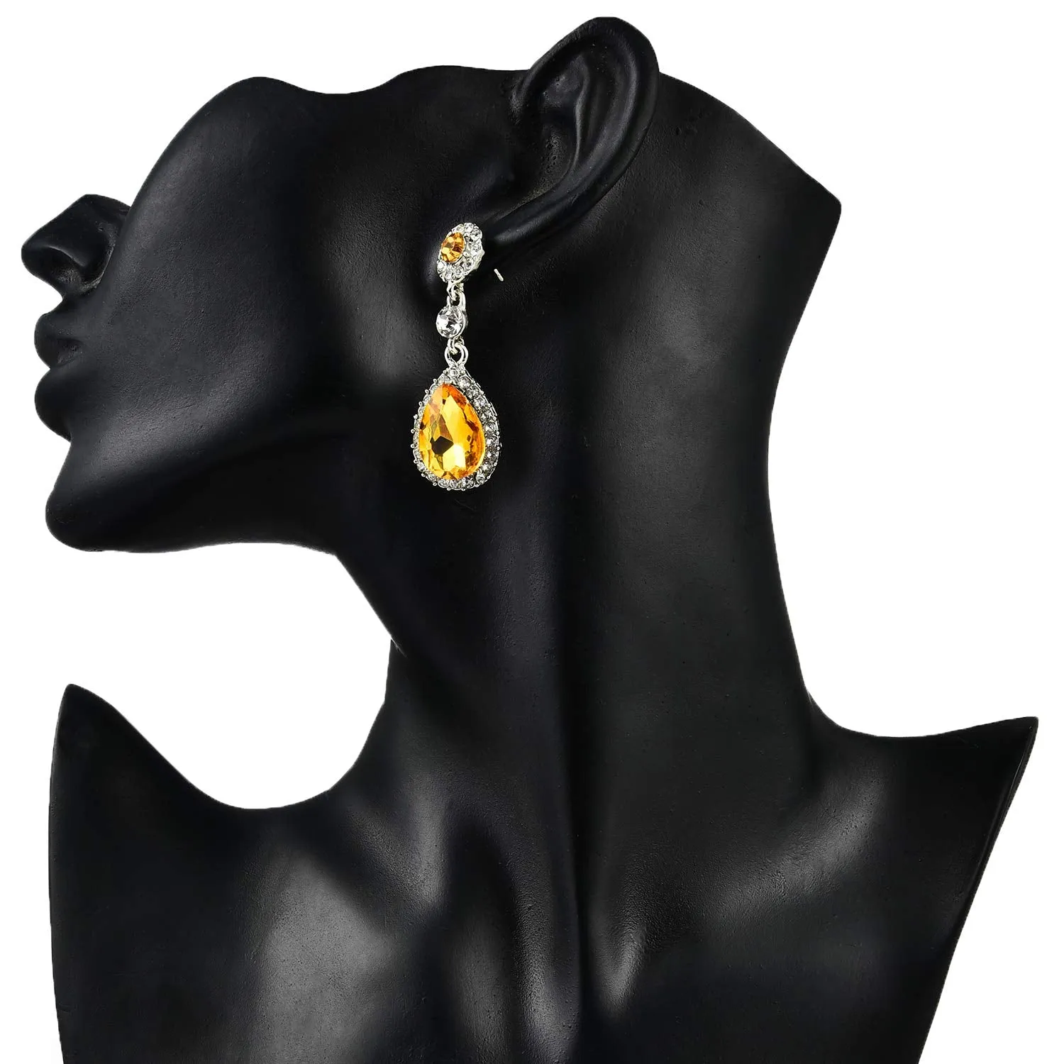 Yellow Chimes Silver Plated Yellow Crystal Drops Earrings for Women and Girls