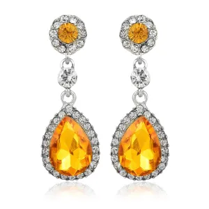 Yellow Chimes Silver Plated Yellow Crystal Drops Earrings for Women and Girls