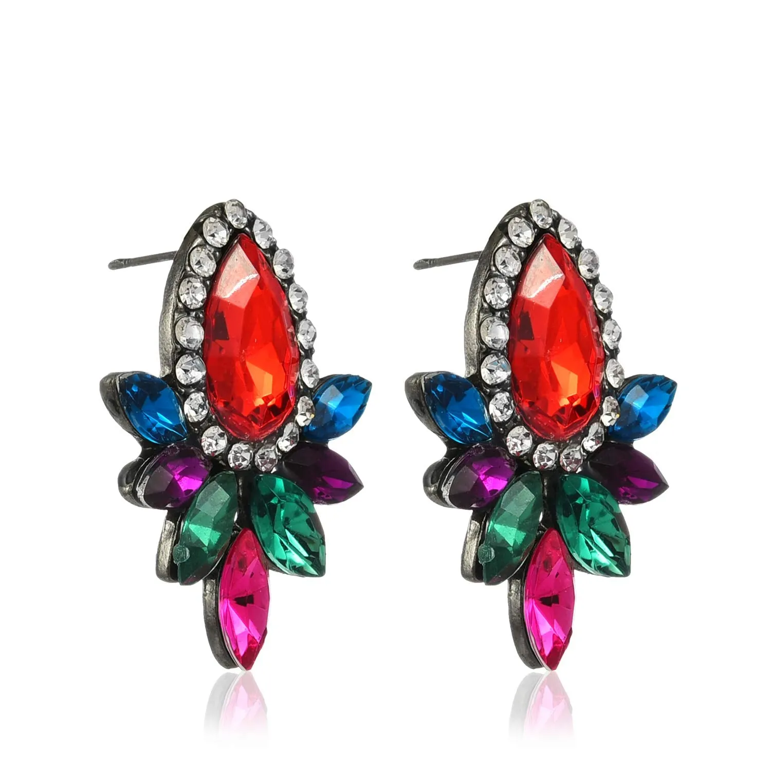 Yellow Chimes Sparkling Leafs Multicolor Stud Earring for Women & Girls