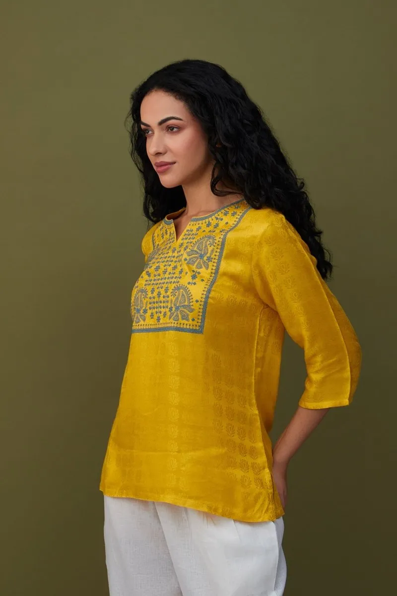 Yellow Jacquard Embroidered Tunic