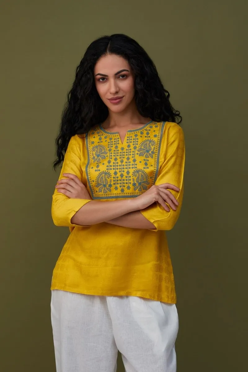 Yellow Jacquard Embroidered Tunic